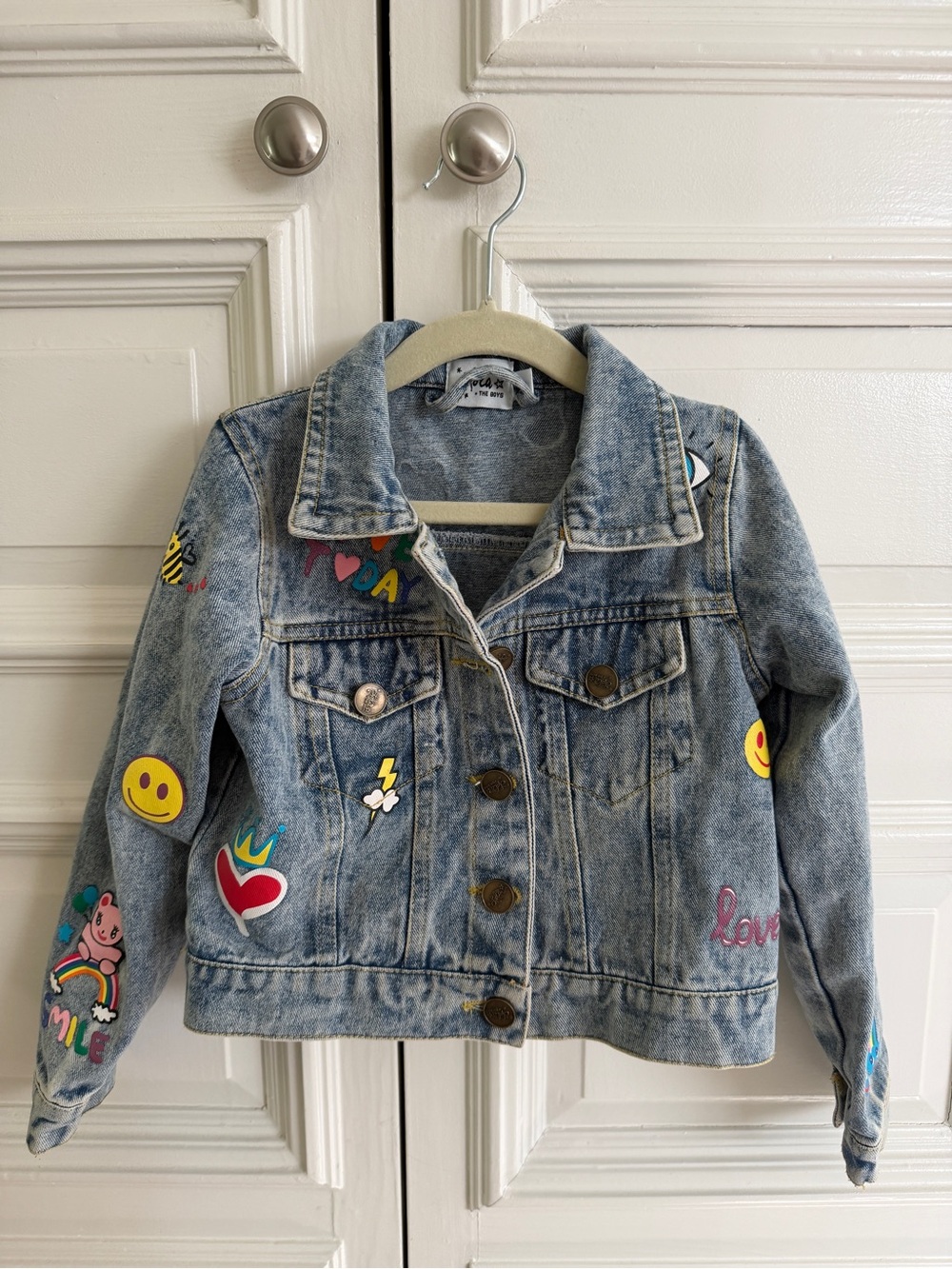Lola The Boys Light Blue Denim Jacket with Colorful Patches